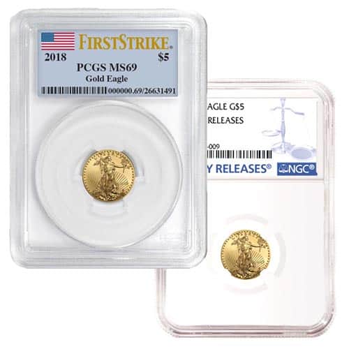 1/10 oz American Gold Eagle Coin MS69 (Random Year, Varied Label, PCGS or NGC)