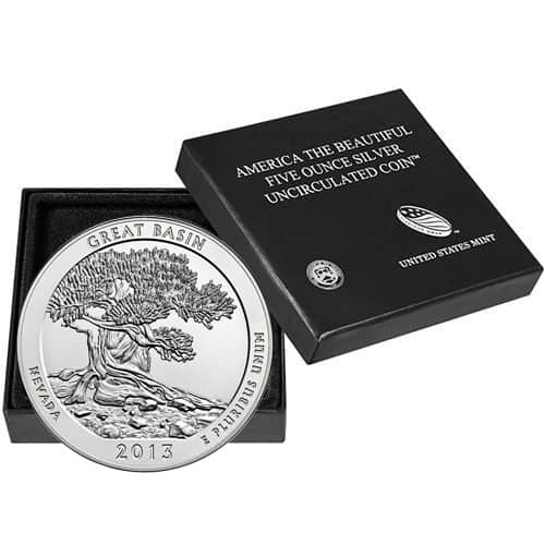 2013-P 5 oz Burnished ATB Great Basin Silver Coin (Box + CoA)