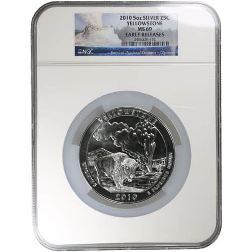 2010 5 oz ATB Yellowstone Silver Coin MS69 (Varied Label, PCGS or NGC)