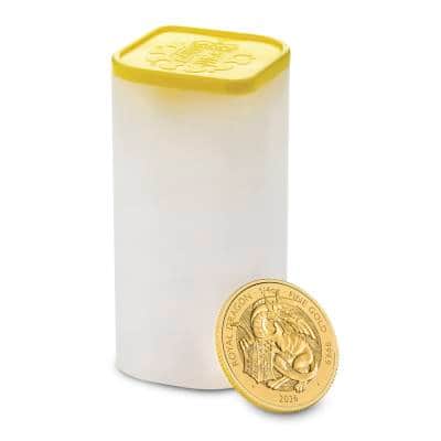 2026 1/4 oz British Gold Tudor Beasts Royal Dragon Tube (25 Coins, BU)