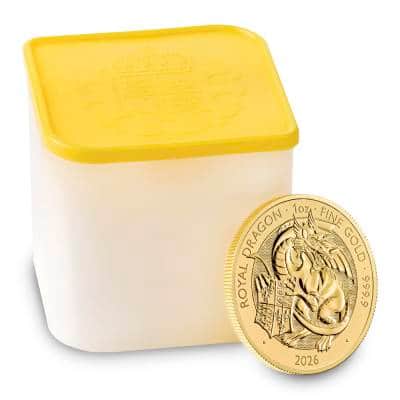 2026 1 oz British Gold Tudor Beasts Royal Dragon Tube (10 Coins, BU)