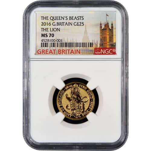2016 1/4 oz British Gold Queen’s Beast Lion Coin NGC MS70