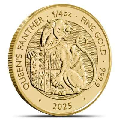 2025 1/4 oz British Gold Tudor Beasts The Queen's Panther Tube (25 Coins, BU)