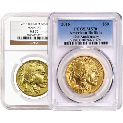 1 oz American Gold Buffalo Coin MS70 (Random Year, Varied Label, PCGS/NGC/CAC)