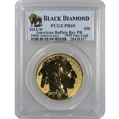 2013-W 1 oz Reverse Proof American Gold Buffalo Coin PR/PF69 (Varied Label, PCGS or NGC)