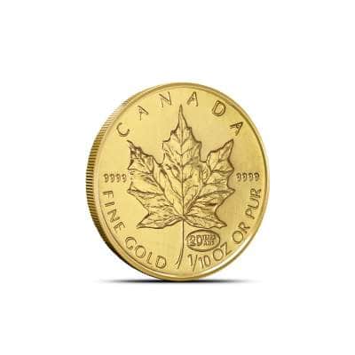 1999 1/10 oz Canadian Gold Maple Leaf 20 Years ANS Privy Coin (BU)