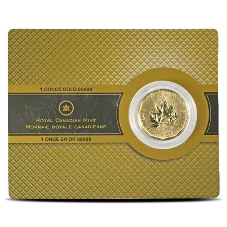 1 oz Canadian Gold Maple Leaf Coin .99999 Pure (Random Year, BU, w Assay)
