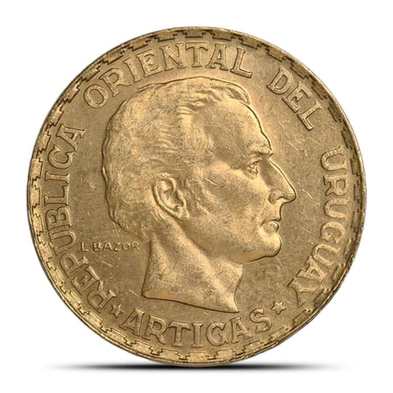1930 5 Peso Uruguay Gold Coin (XF+)