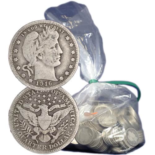 90% Silver Barber Quarters ($100 FV, Circulated)