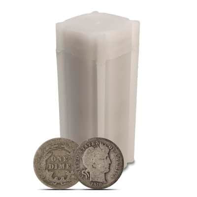 90% Silver Barber Dimes ($5 FV, Circulated)