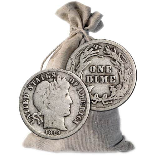 90% Silver Barber Dimes ($100 FV, Circulated)