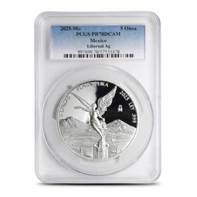 2025 5 oz Proof Mexican Silver Libertad Coin PCGS PR70 DCAM
