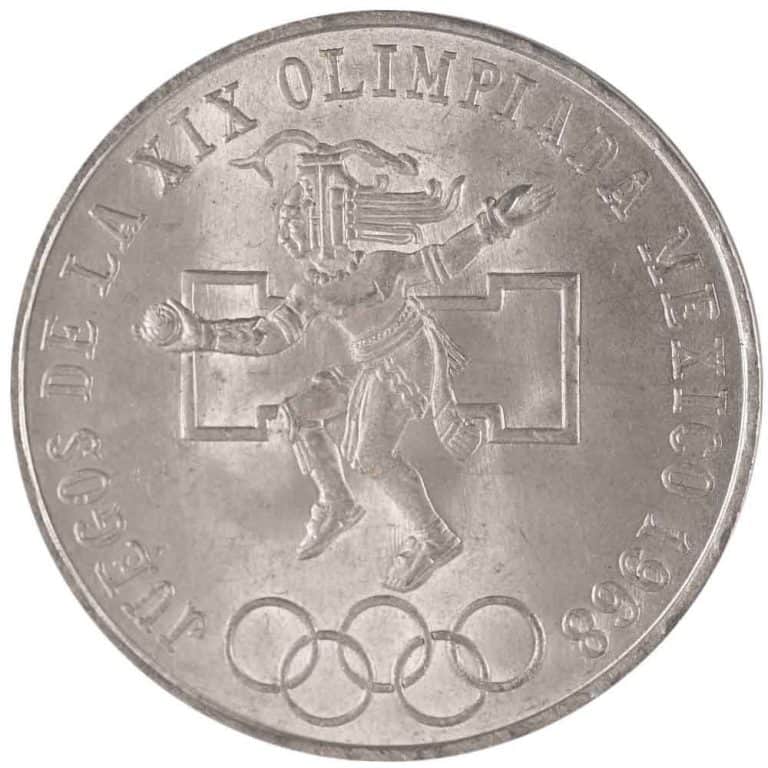1968 25 Peso Mexican Silver Olympic Coin (AU+)