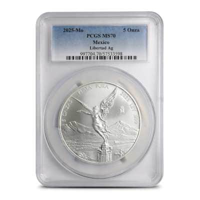 2025 5 oz Mexican Silver Libertad Coin PCGS MS70