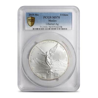 2019 5 oz Mexican Silver Libertad Coin PCGS MS70