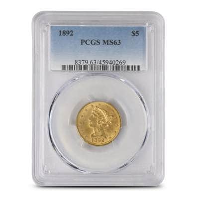 1892 Pre-33 $5 Liberty Gold Half Eagle Coin MS63 (PCGS or NGC)