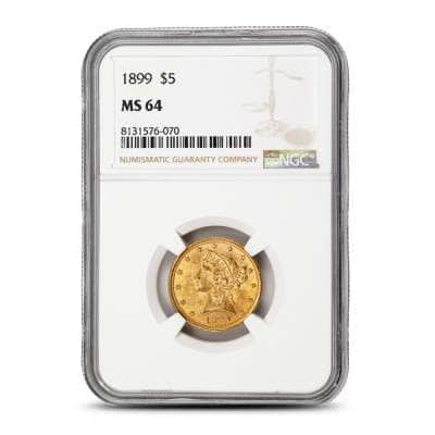 1899 Pre-33 $5 Liberty Gold Half Eagle Coin MS64 (PCGS or NGC)