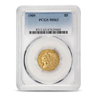 1909 Pre-33 $5 Indian Gold Half Eagle Coin MS63 (PCGS or NGC)