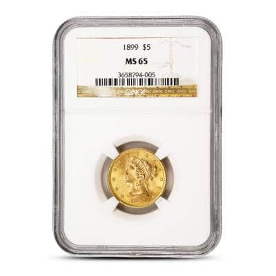 1899 Pre-33 $5 Liberty Gold Half Eagle Coin MS65 (PCGS or NGC)