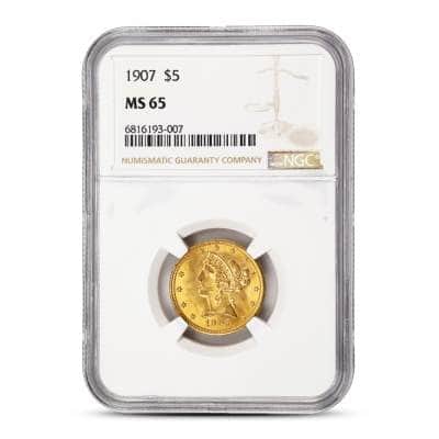 1907 Pre-33 $5 Liberty Gold Half Eagle Coin MS65 (PCGS or NGC)