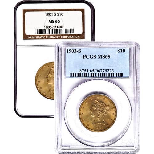 Pre-33 $10 Liberty Gold Eagle Coin (MS65, PCGS or NGC)