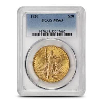 1920 Pre-33 $20 Saint Gaudens Gold Double Eagle Coin PCGS MS63