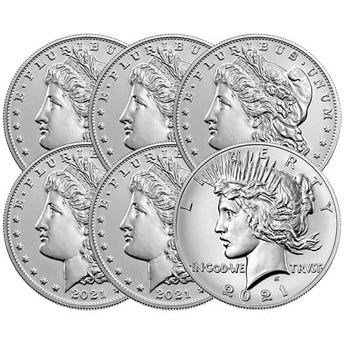 2021 Morgan and Peace Silver Dollar 6-Coin Set (Box + CoA)