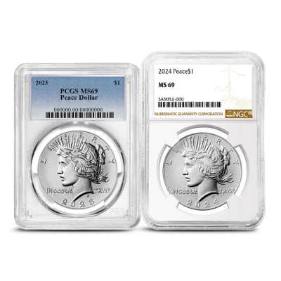 Peace Silver Dollar Coin MS69 (2023+, Varied Label, PCGS or NGC)