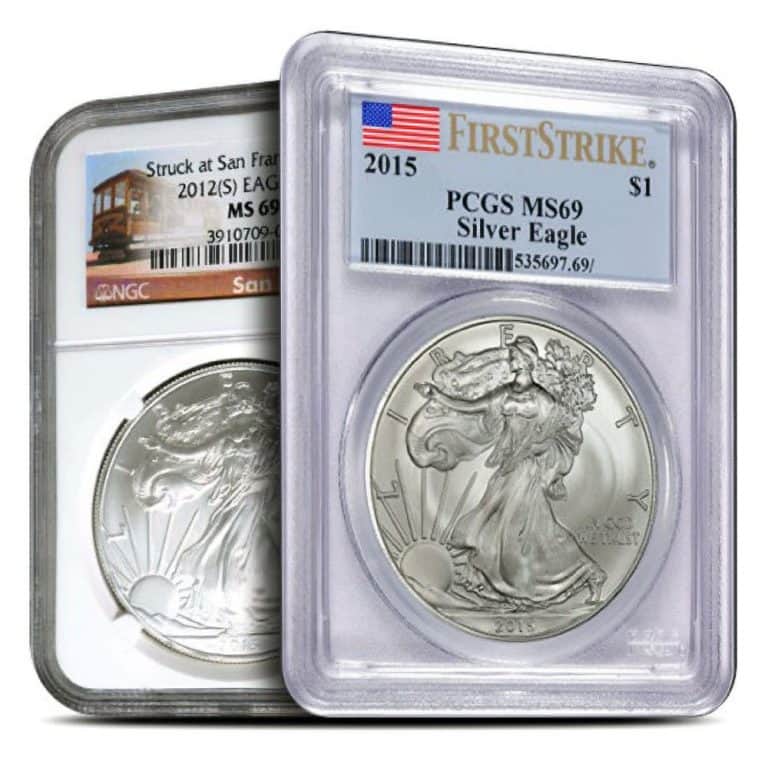 1 oz American Silver Eagle Coin MS69 (Random Year, Varied Label, PCGS/NGC/CAC)