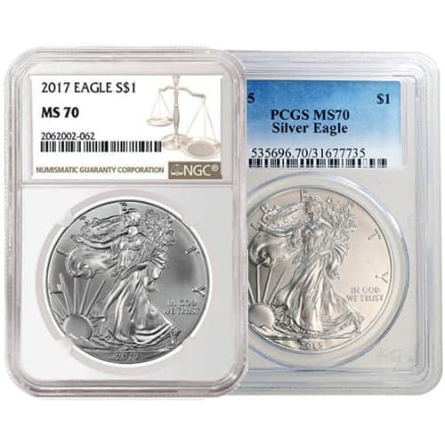 1 oz American Silver Eagle Coin MS70 (Random Year, Varied Label, PCGS/NGC/CAC)